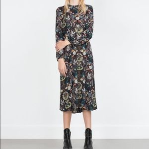 Zara Navy floral midi dress